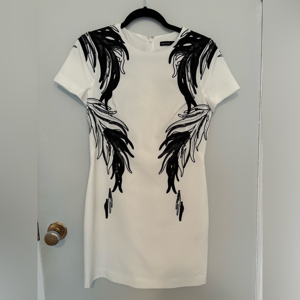 NEW Karen Millen Dress US 4 white with black embellishment and sequin detail
